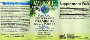 Pure Food Vegan Bioenhanced Vitamin D3 1