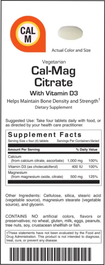 Label for Vegetarian Cal-Mag Citrate With Vitamin D3