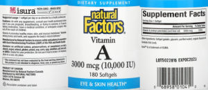 Label for Vitamin A 3000 mcg (10,000 IU)