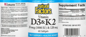Label for Vitamin D3 25 mcg (1000 IU) & K2 120 mcg