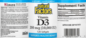Label for Vitamin D3 250 mcg (10,000 IU)