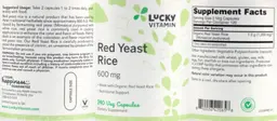 Label for Red Yeast Rice 600 mg
