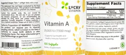 Label for Vitamin A 25,000 IU (7,500 mcg)
