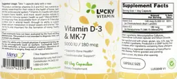 Label for Vitamin D-3 5000 IU & MK-7 180 mcg