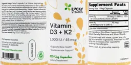 Label for Vitamin D3 1,000 IU + K2 45 mcg