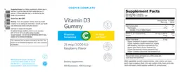 Label for Vitamin D3 Gummy 25 mcg (1,000 IU) Raspberry Flavor