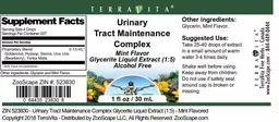 Label for Urinary Tract Maintenance Complex Mint Flavor