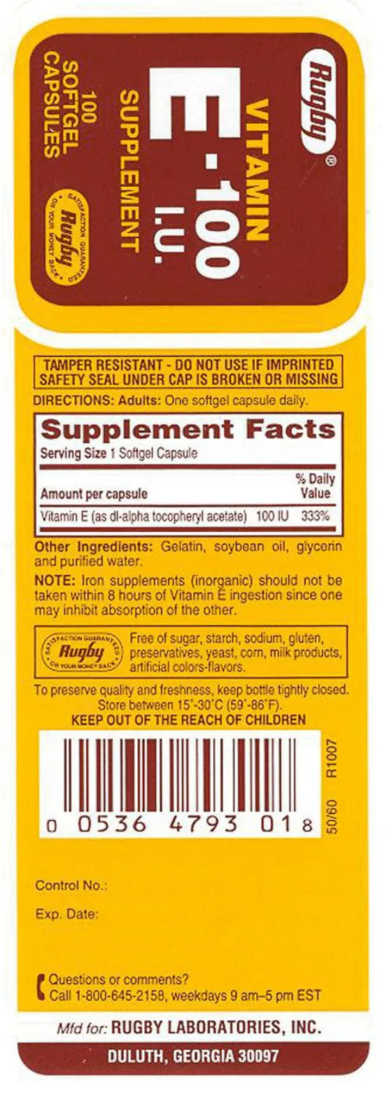 Label for Vitamin E-100 IU