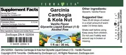 Label for Garcinia Cambogia & Kola Nut Vanilla Flavor