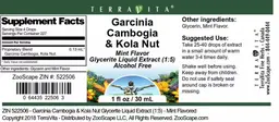 Label for Garcinia Cambogia & Kola Nut Mint Flavor