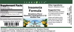 Label for Insomnia Formula Strawberry Flavor