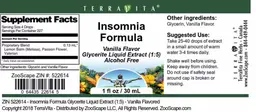 Label for Insomnia Formula Vanilla Flavor
