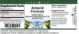 Label for Antacid Formula Vanilla Flavor