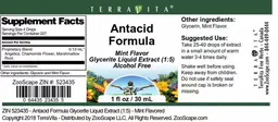 Label for Antacid Formula Mint Flavor
