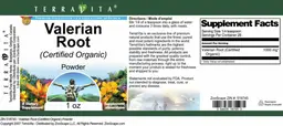 Label for Valerian Root (Certified Organic) Powder
