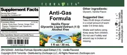 Label for Anti-Gas Formula Vanilla Flavor