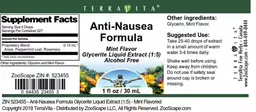 Label for Anti-Nausea Formula Mint Flavor