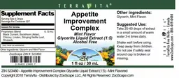 Label for Appetite Improvement Complex Mint Flavor