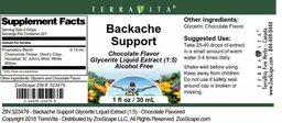 Label for Backache Support Chocolate Flavor