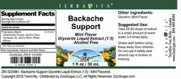 Label for Backache Support Mint Flavor