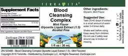 Label for Blood Cleansing Complex Mint Flavor