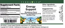 Label for Energy Support Strawberry Flavor