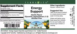 Label for Energy Support Vanilla Flavor