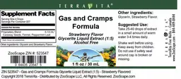 Label for Gas and Cramps Formula Strawberry Flavor
