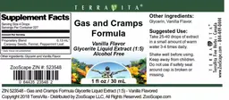 Label for Gas and Cramps Formula Vanilla Flavor