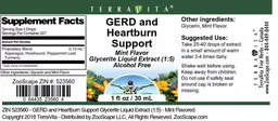 Label for GERD and Heartburn Support Mint Flavor