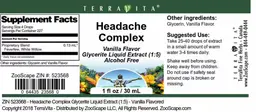 Label for Headache Complex Vanilla Flavor