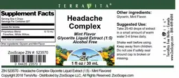 Label for Headache Complex Mint Flavor
