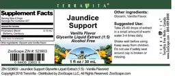 Label for Jaundice Support Vanilla Flavor