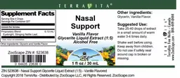 Label for Nasal Support Vanilla Flavor