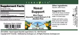 Label for Nasal Support Mint Flavor