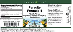 Label for Parasite Formula 4 Vanilla Flavor