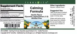 Label for Calming Formula Vanilla Flavor