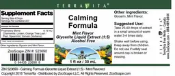 Label for Calming Formula Mint Flavor