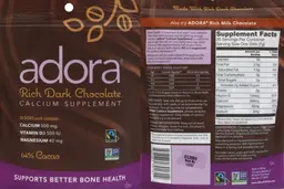 Label for Adora Calcium Supplement Rich Dark Chocolate