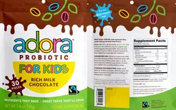 Label for Adora Probiotic for Kids Rich Milk Chocolate