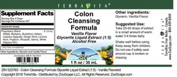 Label for Colon Cleansing Formula Vanilla Flavor