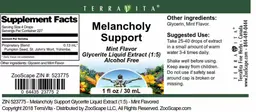 Label for Melancholy Support Mint Flavor