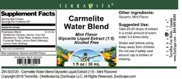 Label for Carmelite Water Blend Mint Flavor