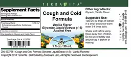 Label for Cough and Cold Formula Vanilla Flavor