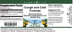 Label for Cough and Cold Formula Chocolate Flavor