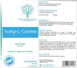 Label for Acetyl-L-Carnitine 500 mg