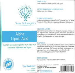 Label for Alpha Lipoic Acid 300 mg
