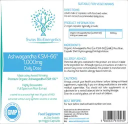 Label for Ashwagandha KSM-66 1,000 mg