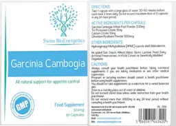 Label for Garcinia Cambogia 500 mg