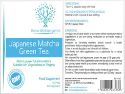 Label for Japanese Matcha Green Tea 500 mg
